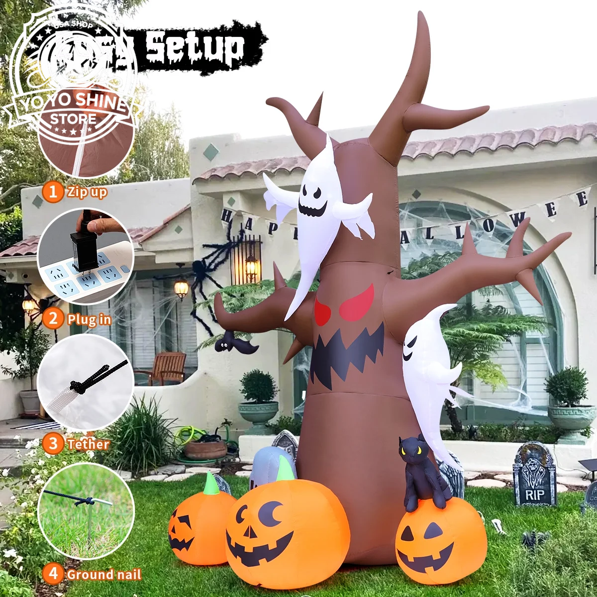 Halloween Inflatable 11.8 FT Inflatable Halloween Tree, Halloween Inflatable Tree Scary Halloween Blow up Tree with LED Lights, Outdoor Halloween Decorations Clearance for Halloween/Holiday