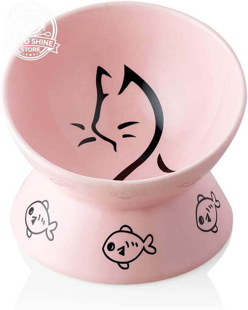 Sweejar Ceramic Raised Cat Bowls, Slanted Cat Dish Food or Water Bowls, Elevated Porcelain Pet Feeder Bowl Protect Cat'S Spine, Stress Free, Backflow Prevention(Grey)