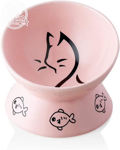 Sweejar Ceramic Raised Cat Bowls, Slanted Cat Dish Food or Water Bowls, Elevated Porcelain Pet Feeder Bowl Protect Cat'S Spine, Stress Free, Backflow Prevention(Grey)