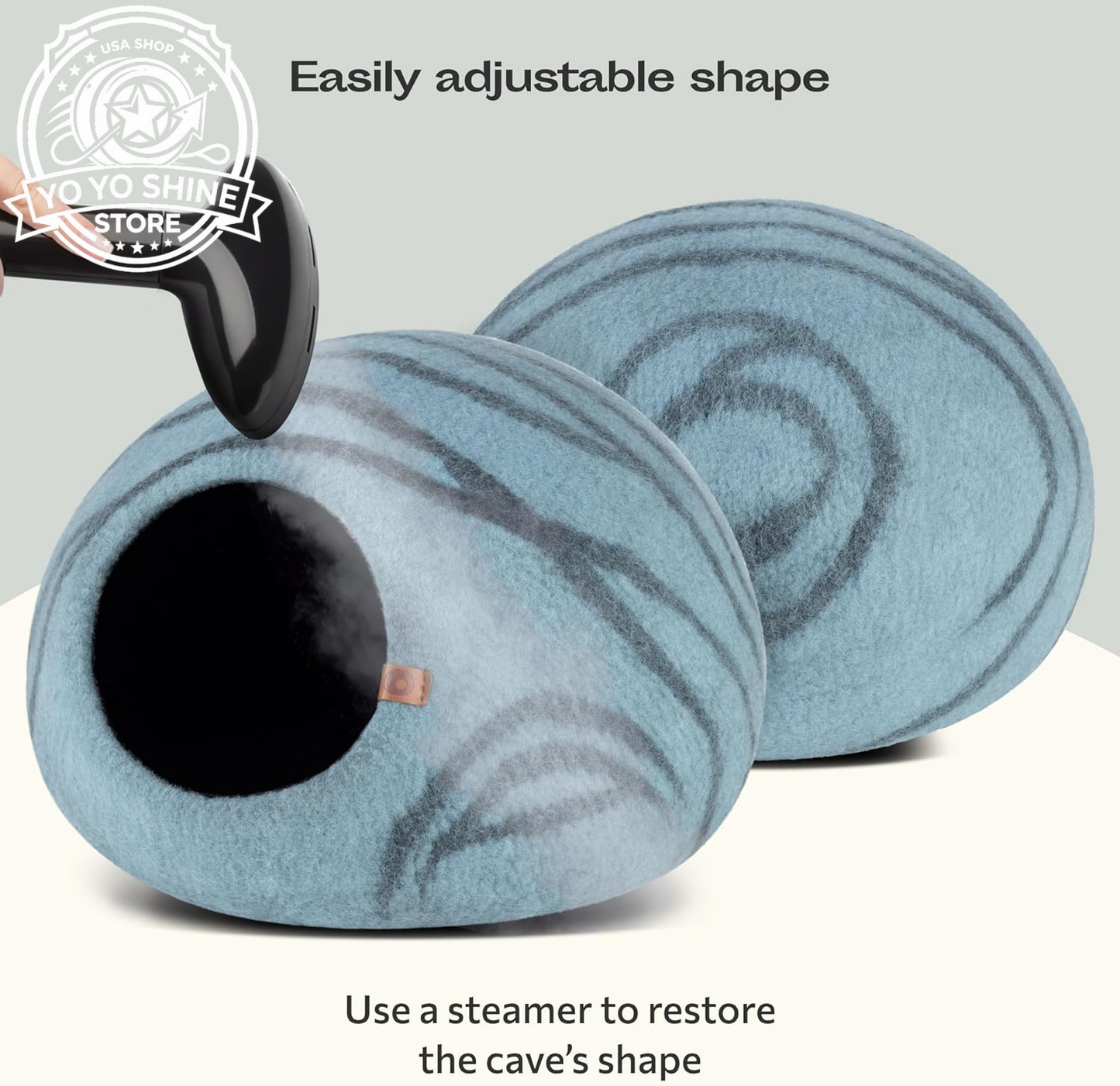 Cat Cave - Merino Wool Bed for Indoor Cats (Aquamarine, Medium)