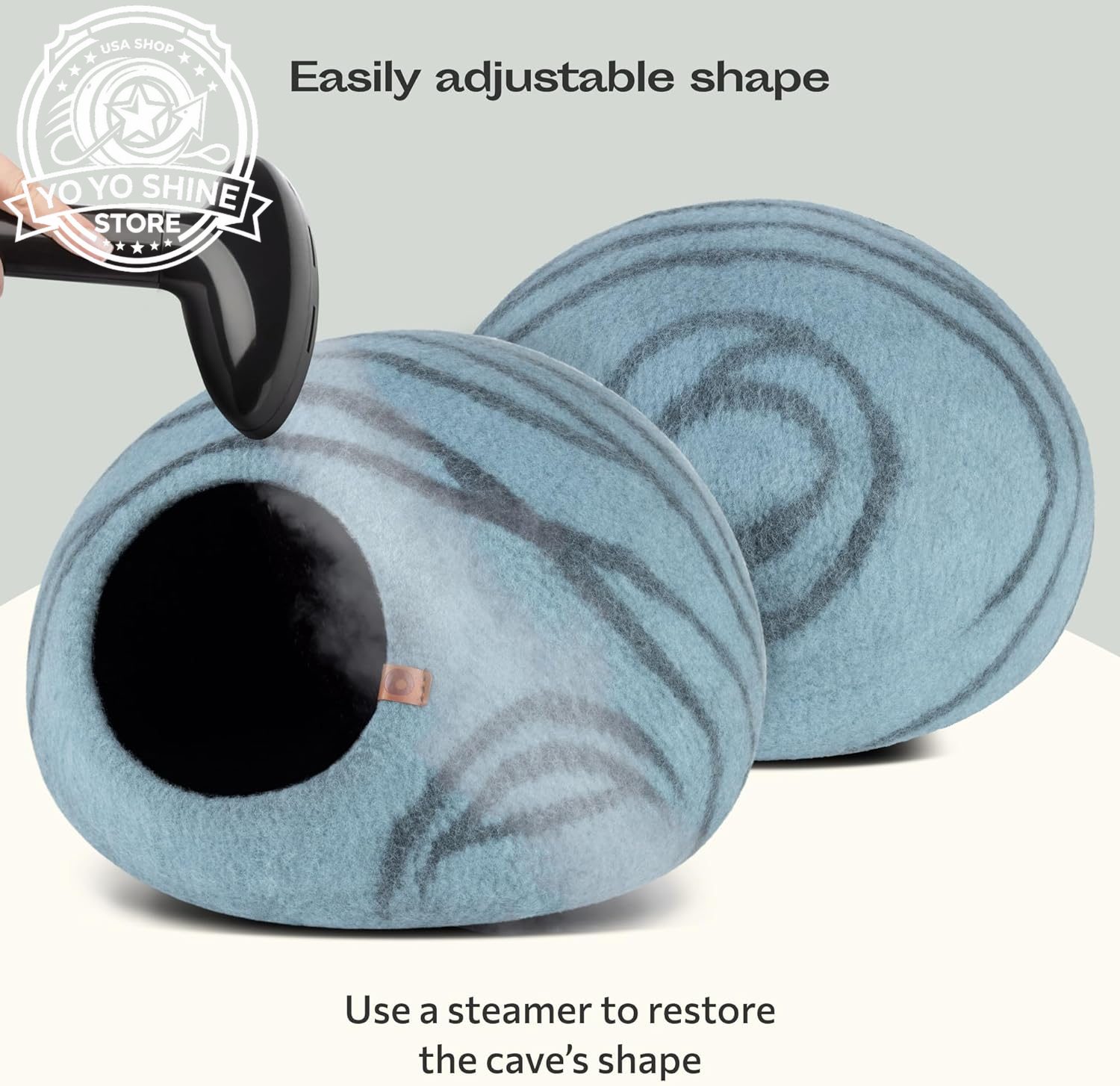 Cat Cave - Merino Wool Bed for Indoor Cats (Aquamarine, Medium)