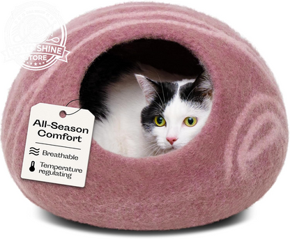 Cat Cave - Merino Wool Bed for Indoor Cats (Light Gray, Medium)