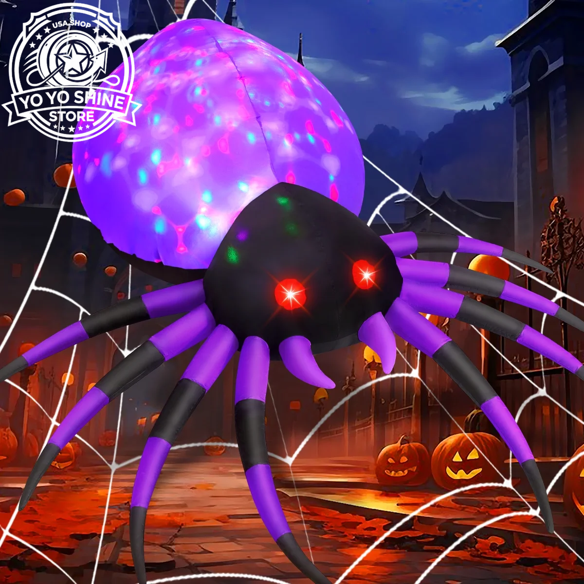 Halloween Inflatable 5 FT Halloween Spider Inflatable, Inflatable Halloween Spider Halloween Blow up Spider with LED Lights, Outdoor Halloween Decorations Clearance for Halloween/Holiday/Party
