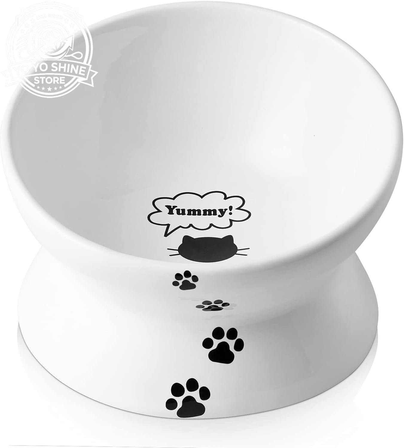 Elevated Cat Food Bowl, Ceramic Raised Bowl, Tilt Angle Protects Cat'S Spine, anti Vomiting Dish, Backflow Prevention, Lake Blue