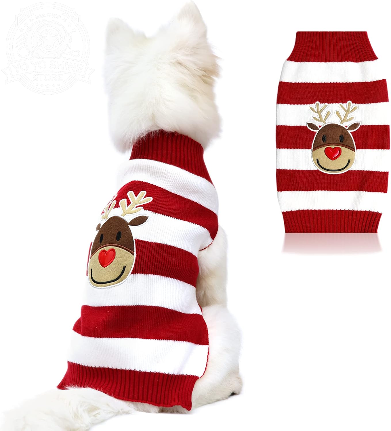 Dog Sweater Pet Christmas Elk Bells Sweaters Halloween Reindeer for Small Dog and Cat(Red,Xl)