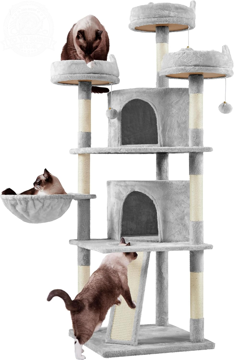 Yaheetech 69In Cat Tree Tower, 2 Condos, Scratching Posts & Cat-Ear Perches